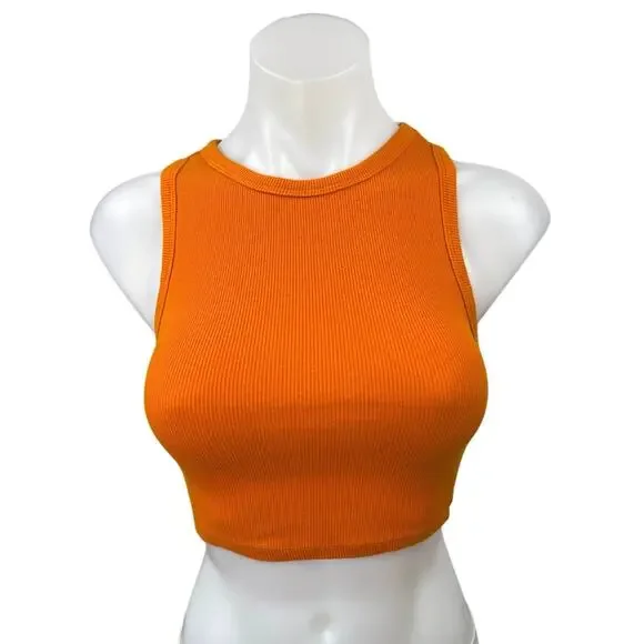 Zara Tops Zara Orange Ribbed Knit High Neck Sleeveless